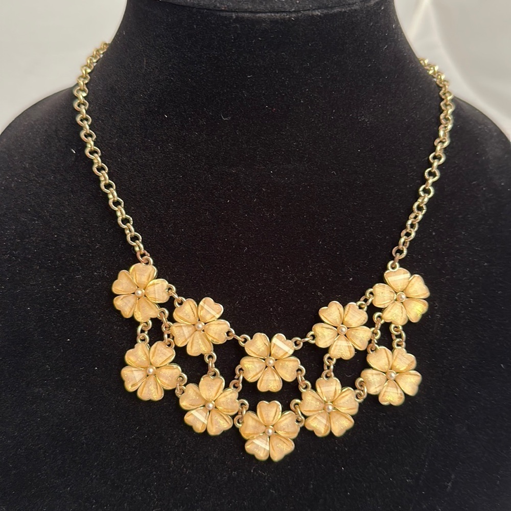 Golden iridescent flower statement necklace